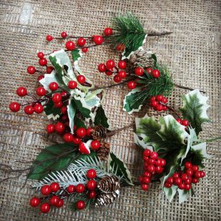 松枝松树圣诞节装饰 发财果冬青果森系diy手工材料仿真花浆果红果
