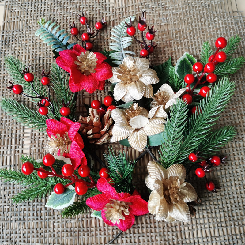 diy圣诞节装饰花环材料圣诞树圣诞松圣诞花雪松松树 松果松枝红果