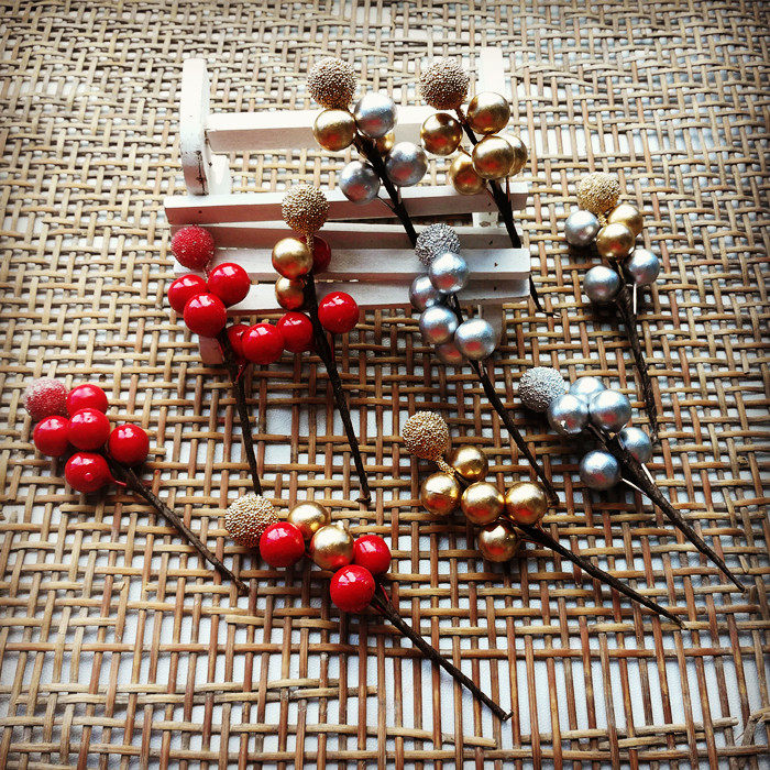 DIY手作素材饰品头饰配件糖盒配件圣诞花环材料小枝果 红果磨砂果