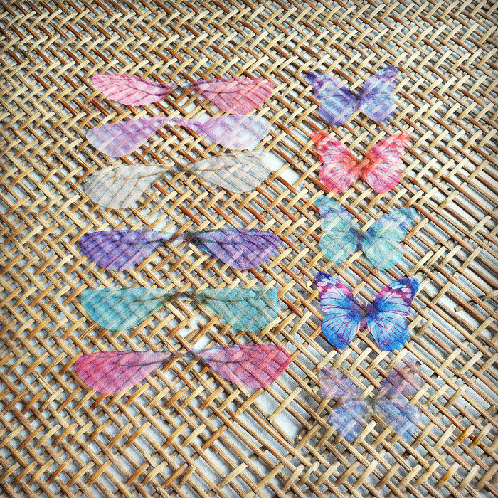 diy手工头饰耳坠半成品仿真花 半透明纹理蝉翼 雪纺 翅膀 蝴蝶