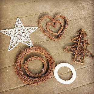 枯藤藤条花环树藤墙壁吊顶装饰树枝 柳编白色 爱心 圆 圣诞节藤圈