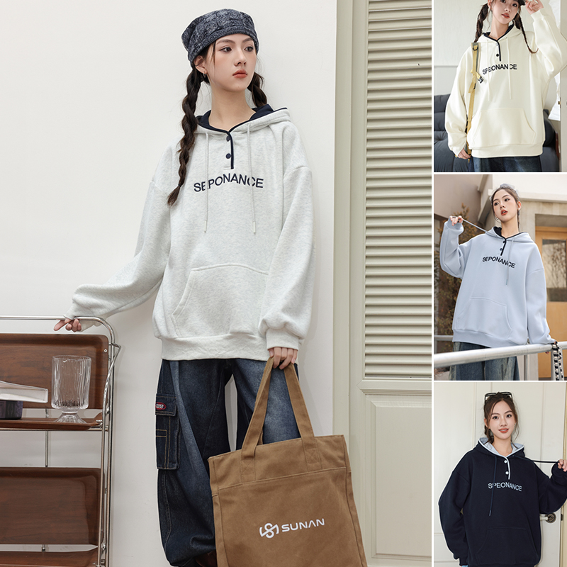 骄骄虎女大童加绒卫衣2025冬季新款初中生宽松一体绒连帽上衣7417