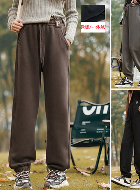 女大童加绒卫裤骄骄虎2024冬季新款青少年一体绒休闲裤长裤5491