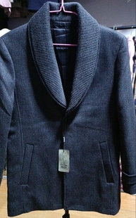 周织男装 秋冬羊毛夹薄棉商务休闲双层领人字纹羊毛棉大衣170码