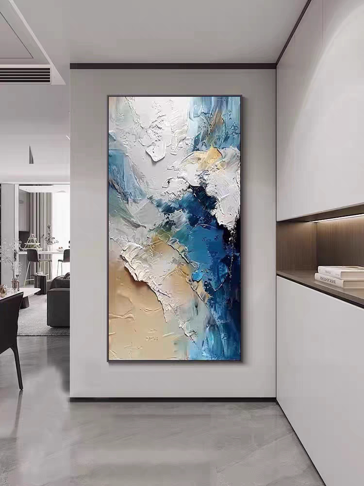 手绘油画肌理入户玄关客厅沙发背油画