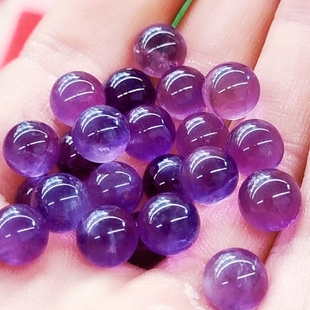 天然紫水晶单珠无孔散珠子6到12mm乌拉圭紫水晶diy项链耳环配饰