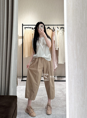 意大利代FARI春夏松紧腰宽松萝卜裤9分阔腿裤老钱风慵懒直筒女裤