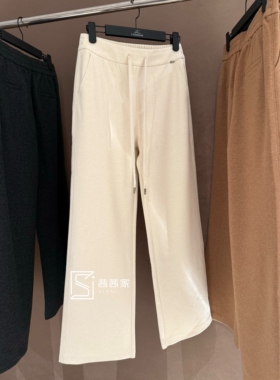 现货意大利代FARI羊绒蚕丝松紧腰休闲女直筒高腰裤显瘦长裤阔腿裤