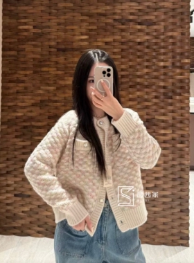 意大利代FARI羊毛针织开衫女翻领学院风毛衣外套上衣彩虹小香风