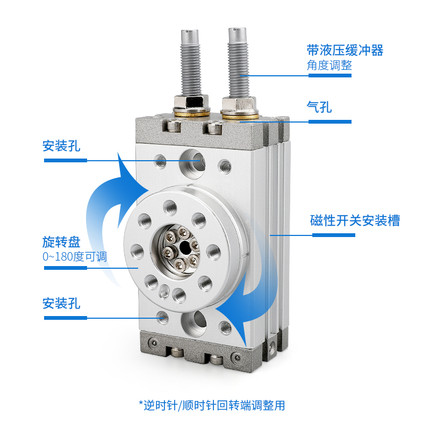 气力可90度旋转摆台气缸180度RTB3/7/10/20/30/50/75/100/200-SD2