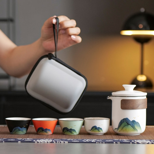 旅行茶具套装一壶四杯快客杯便携简约陶瓷防烫户外露营泡茶器定制