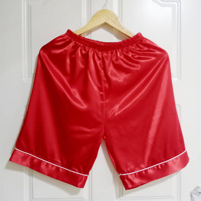 夏季薄款男睡衣大裤衩子 红色本命年仿真丝质大码丝绸短裤5分睡裤