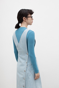 殳十原创设计双面穿着2way收腰修身交叉背带显瘦长款牛仔连衣裙