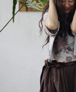 静好布衣原创设计磨毛针织印花复古做旧t恤独特文艺自然主义女装