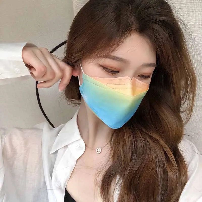 渐变色口罩一次柳叶型高颜值彩印