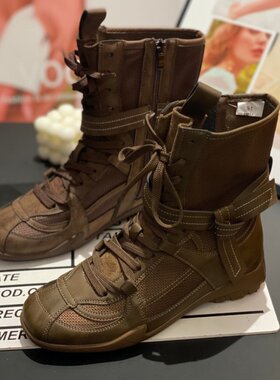 复古绑带厚底内增高女中筒马丁靴