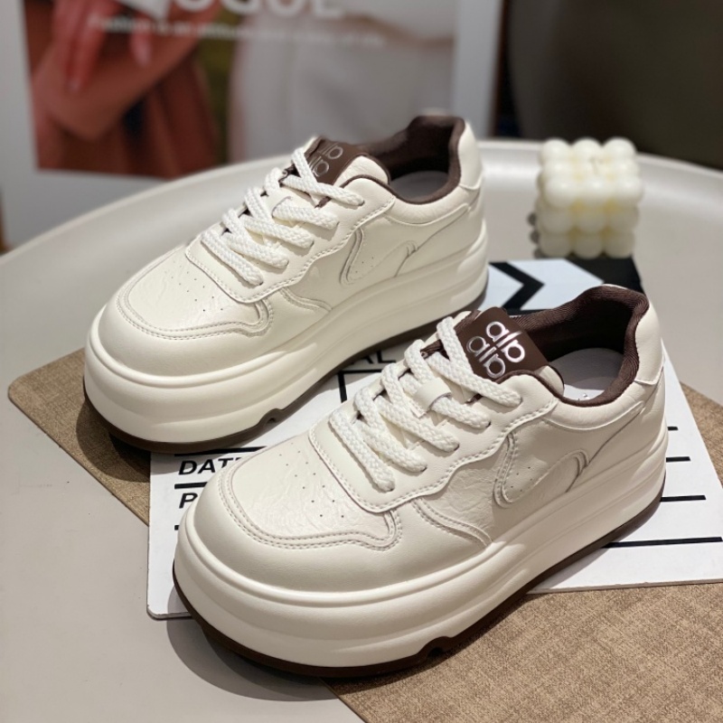 小白鞋女款2025年新款秋季增高系带时尚舒适跑步鞋板鞋加绒运动鞋