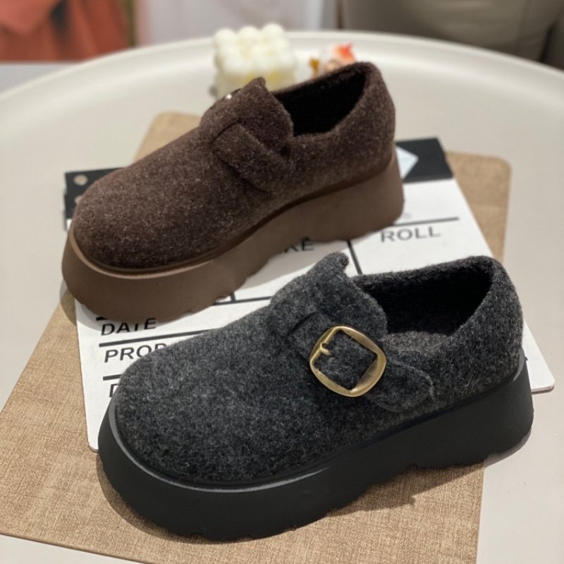 厚底毛呢勃肯鞋女2025新款魔术贴外穿小个子一脚蹬保暖加绒懒人鞋,女鞋,时尚休闲鞋,淘宝优惠券,粉丝福利购,淘宝优惠卷