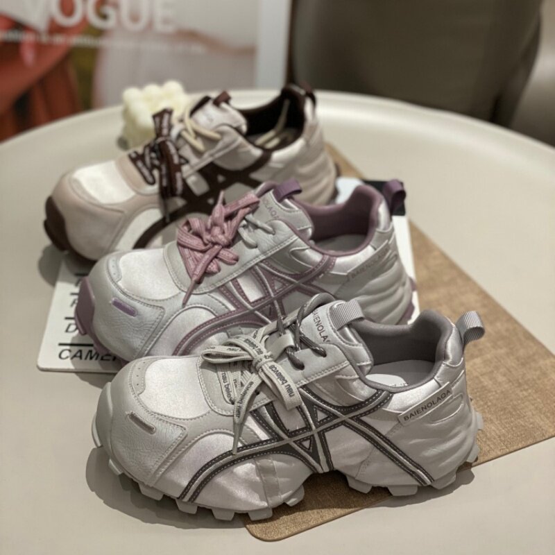 系带厚底增高老爹鞋女显脚小