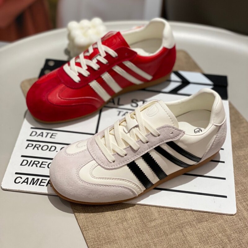 复古德训鞋女2026时尚款厚底三条杠系带百搭舒适休闲运动鞋阿甘鞋