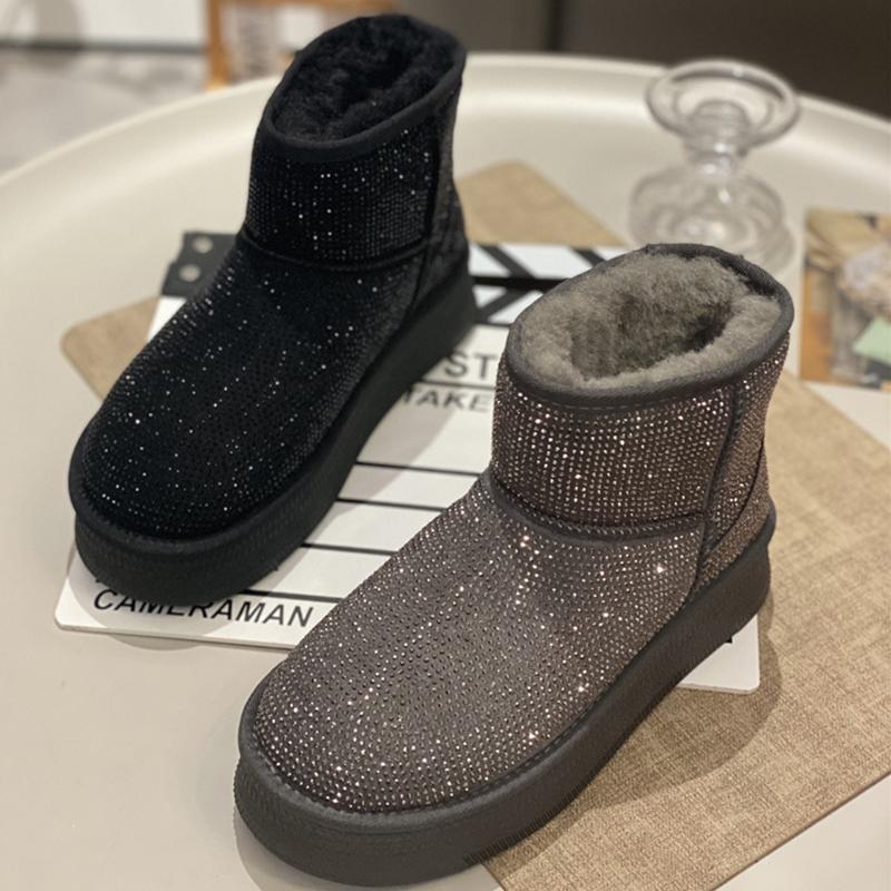 网红爆款满天星水钻厚底雪地靴