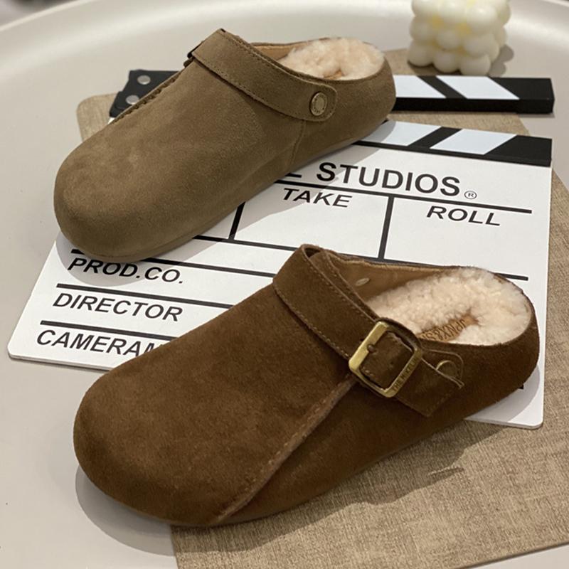 真皮加绒勃肯鞋软底不累脚2024新款鞋子女爆款拖鞋居家外穿包头拖