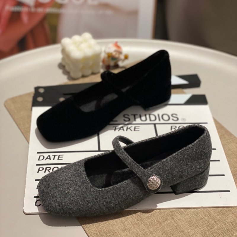 法式复古风一字带粗跟玛丽珍鞋女鞋2026时尚灰色毛呢方头浅口单鞋,女鞋,时尚休闲鞋,淘宝优惠券,粉丝福利购,淘宝优惠卷