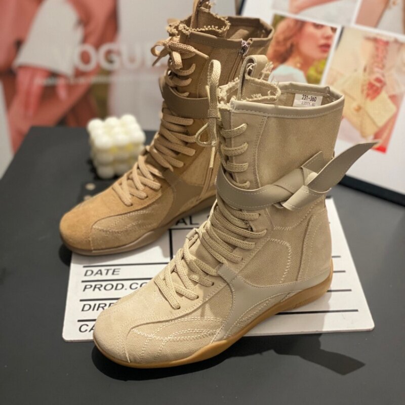 内增高蝴蝶结高帮帆布短靴女