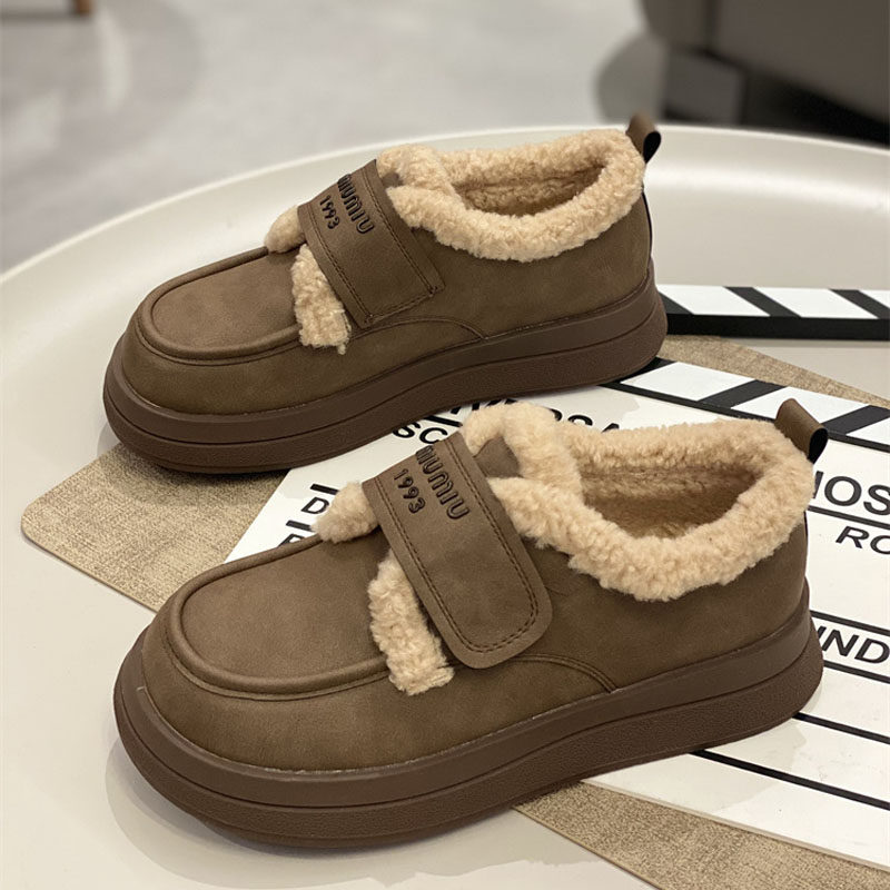 保暖真皮加厚棉鞋女秋冬季加绒2025年新款魔术贴厚底外穿毛毛板鞋,女鞋,浅口单鞋,淘宝优惠券,粉丝福利购,淘宝优惠卷