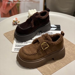 加绒保暖乐福鞋女款2025年冬季新款学院风时尚百搭舒适粗跟小皮鞋
