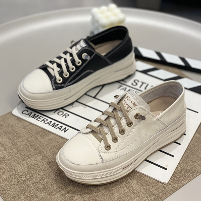 真皮厚底时尚小白鞋女2024夏新款