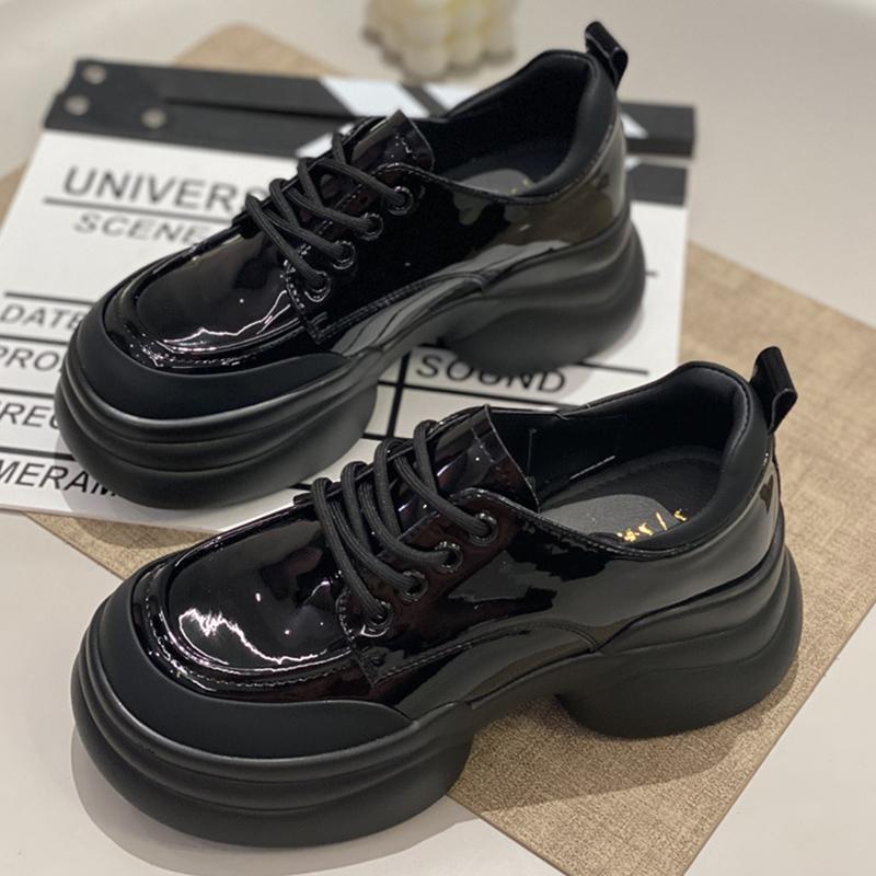 圆头粗跟系带松糕鞋英伦风厚底