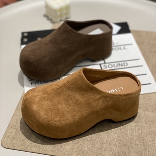 女2025年新款 百搭舒适轻便休闲单鞋 圆头女款 系带时尚 半拖鞋 勃肯鞋
