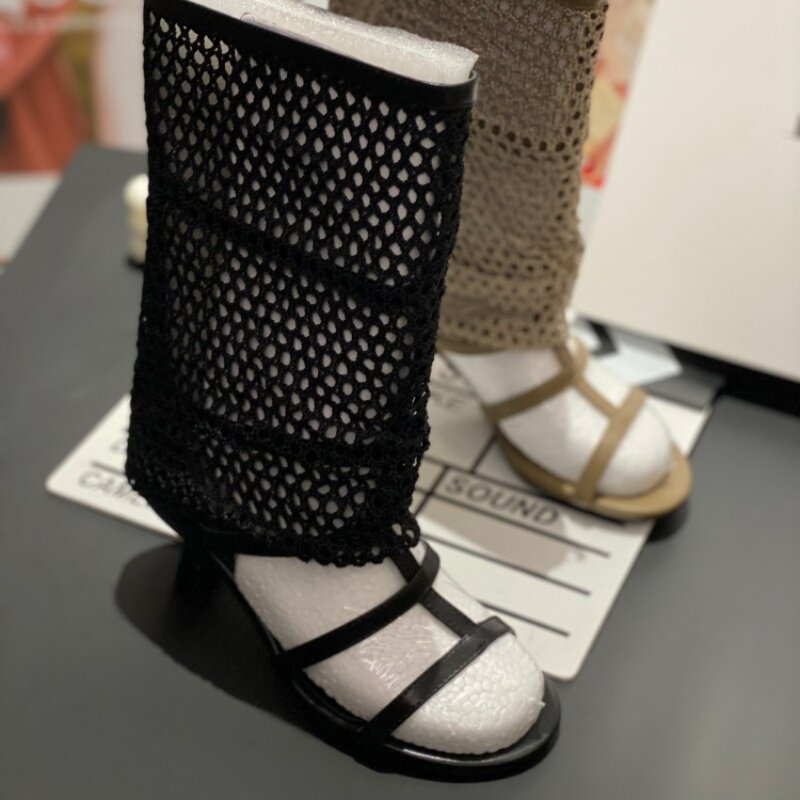 欧美风镂空网纱凉靴女2026夏季露趾套筒高帮细跟高跟裤管靴设计感
