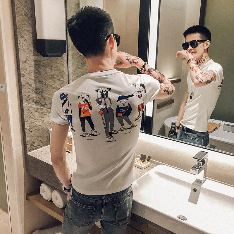 潮流卡通印花短袖T恤男网红精神小伙半袖体恤韩版修身圆领丅恤潮在类目 男装, T恤中 - 来自Buy2taobao.com提供专业的淘宝代购服务
