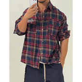 经典 休闲 法兰绒秋冬衬衣潮男ins日系原宿厚滑板美式 格子长袖 衬衫