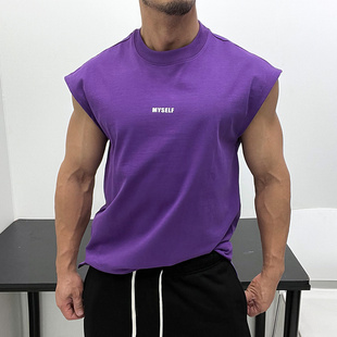 高克重棉重磅廓形小领口宽落肩显壮宽松无袖 T恤背心男体育生运动