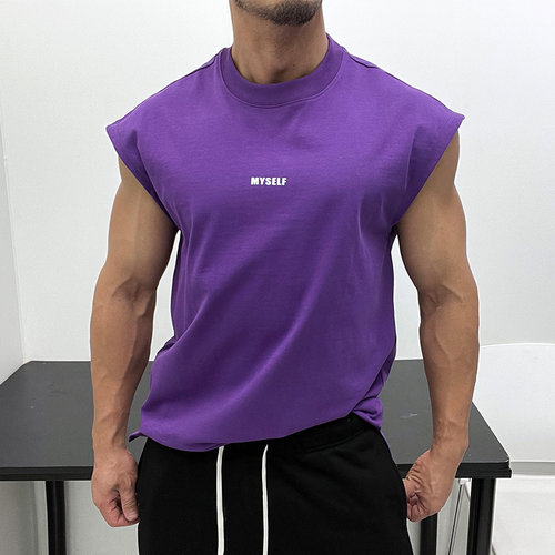 阔版小领口高克重棉背心无袖T恤