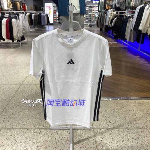 adidas女款短袖条纹运动T恤