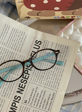 chubbybaby*超可爱书呆子感学生气防蓝光镜片复古蓝色装饰眼镜框