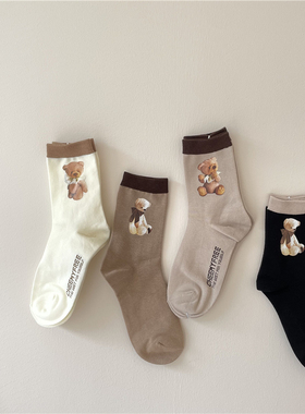 chubby baby*焦糖奶咖色~不可以错过的日系小熊学生软妹中筒袜