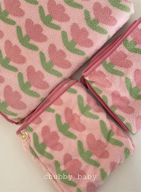 chubbybaby*三件套超吸水清新韩风郁金香花朵面巾浴巾干发帽套装