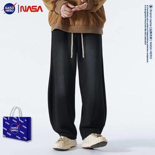 NASA美式渐变香蕉阔腿裤男春秋款休闲宽松大码高腰显瘦直筒镰刀裤