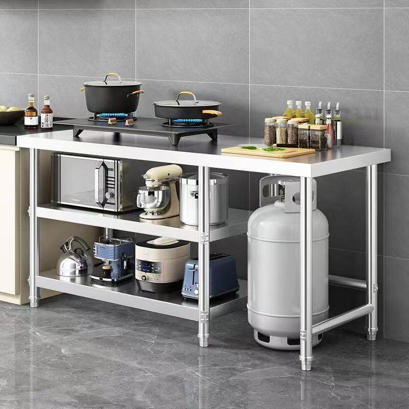 加厚304双层不锈钢工作台饭店厨房操作台灶台架三层专用煤气罐架