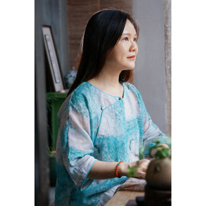 忆江南柜中缘原创古典印花苎麻轻中式复古文艺清凉飘洒上衣女夏