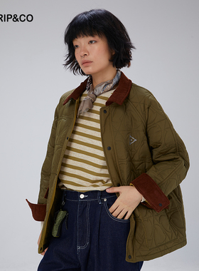 TRIP&CO女秋冬保暖棉服外套时尚穿中长款上衣绗缝撞色翻领棉夹克