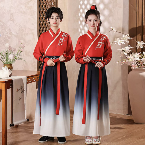 国学汉服男女书童古装祥云表演服