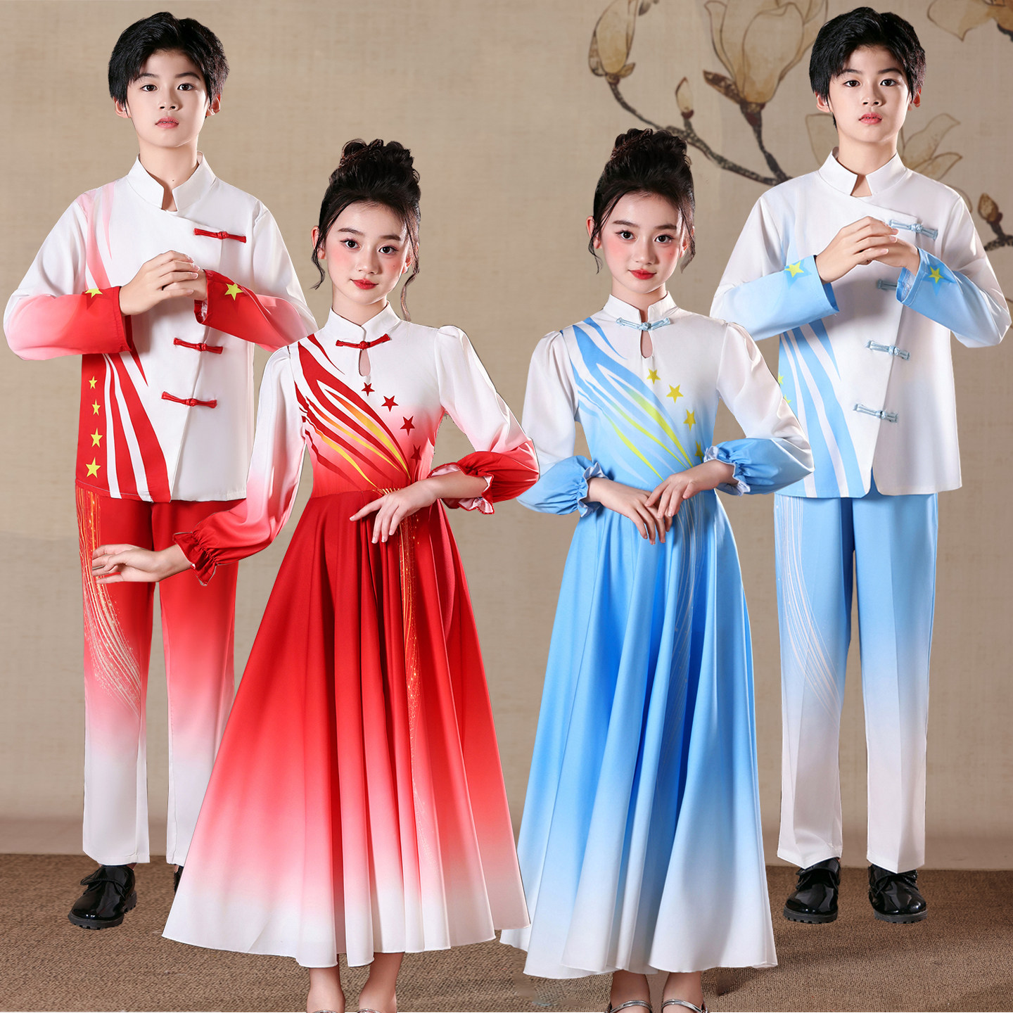 男女童诗歌朗诵红歌颂演讲开场舞简洁礼服大合唱团红星闪闪演出服