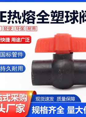 PE全塑球阀4分6分黑色管热熔球阀水管开关pe自来水管配件接头阀门