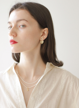 NICETO  爱心包金嵌套猫眼石925银针小巧日常耳环